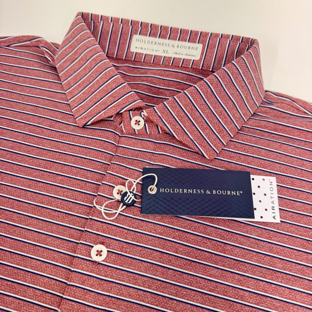 NWT Holderness & Bourne Polo The Springer XL Heathered Exeter Stripe Airation